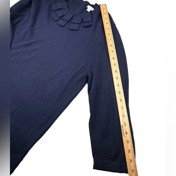 Boden 100% Wool Shirt. Pleated Ribbon Neck. 3/4 Sleeves. Navy Blue. Size US 14 - Picture 9 of 12